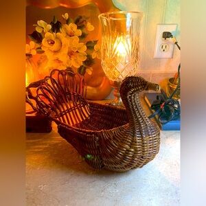 8" Holiday Bird Table Decoration Dark Wicker, I used for rolls. Cottagecore